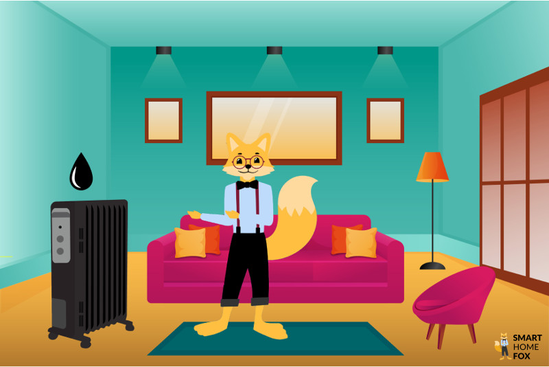 Oelradiator steht neben Smart Home Fox im Wohnzimmer